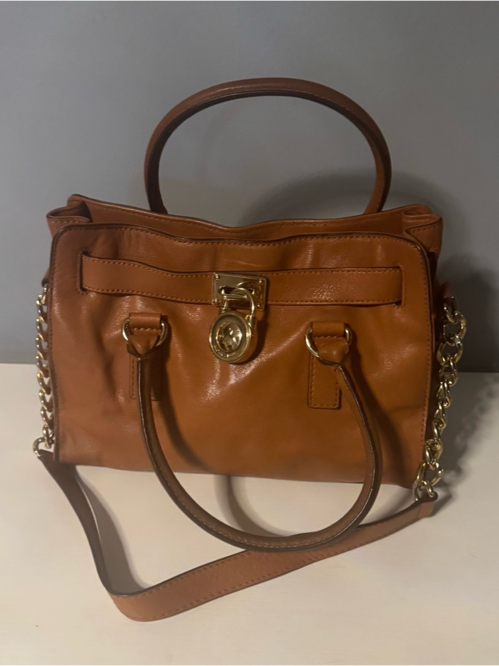 Michael Kors Cognac Leather Satchel with Gold Hardware - Picture 6 of 12